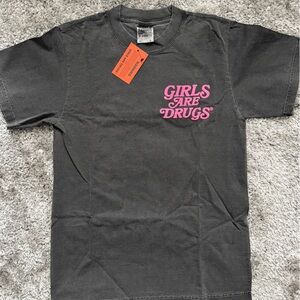 Girls Are Drugs Gray Graphic Tee with Pink & Green Print (NWT)